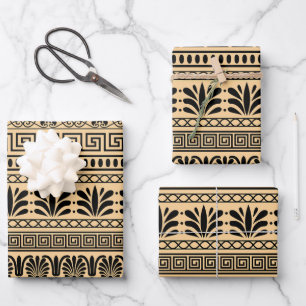 Greek Fret, Mediterranean Pattern, Brown Wrapping Paper Sheet