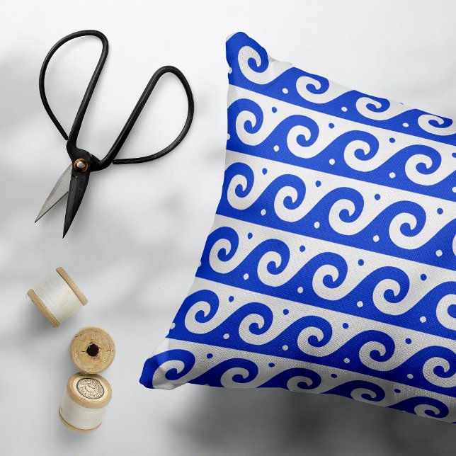 Greek Fret, Mediterranean Wave Pattern, Blue Accent Pillow (Creator Uploaded)