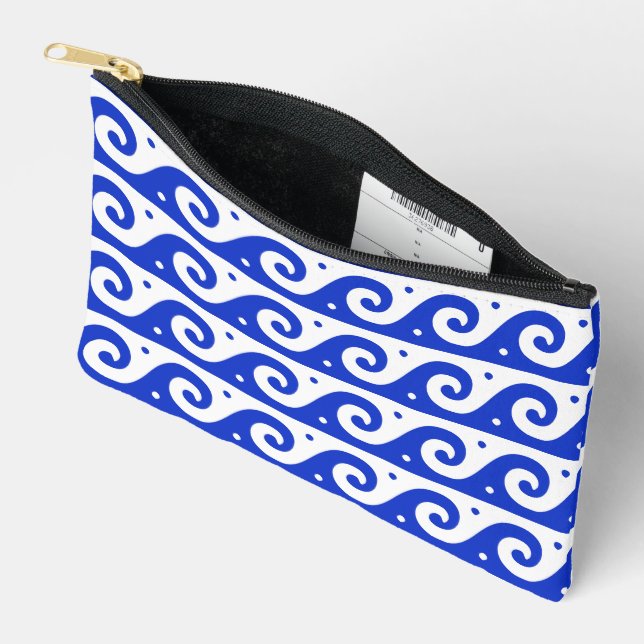 Greek Fret, Mediterranean Wave Pattern, Blue Accessory Pouch (Open)