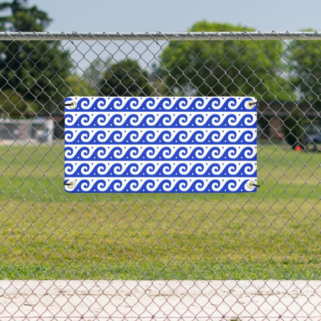 Greek Fret, Mediterranean Wave Pattern, Blue Banner (Insitu)