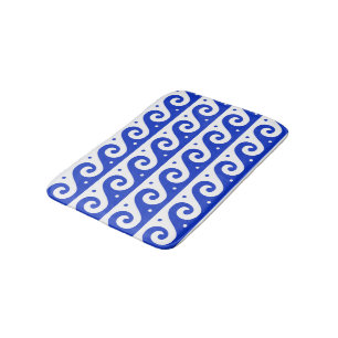 Greek Fret, Mediterranean Wave Pattern, Blue Bath Mat