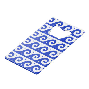 Greek Fret, Mediterranean Wave Pattern, Blue Credit Card Bottle Opener