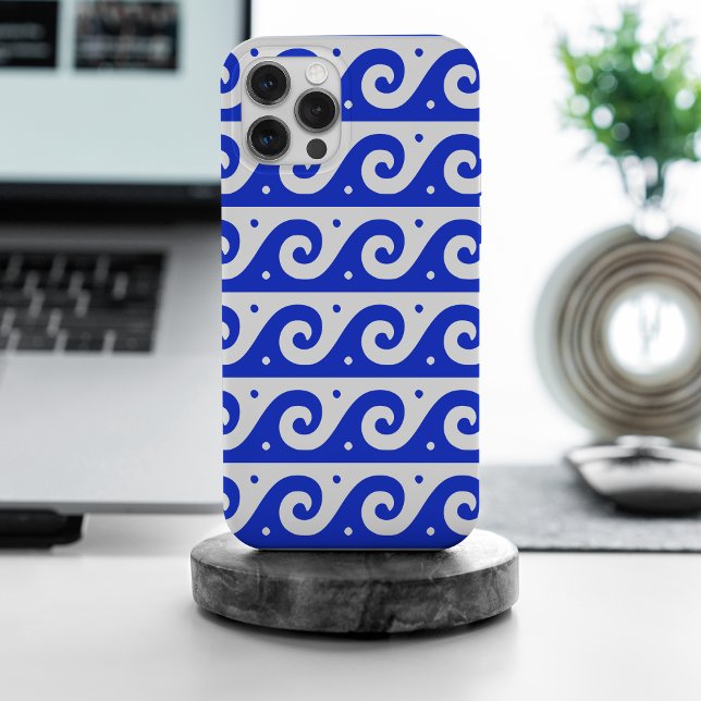 Greek Fret, Mediterranean Wave Pattern, Blue iPhone Case (Creator Uploaded)