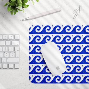 Greek Fret, Mediterranean Wave Pattern, Blue Mouse Pad