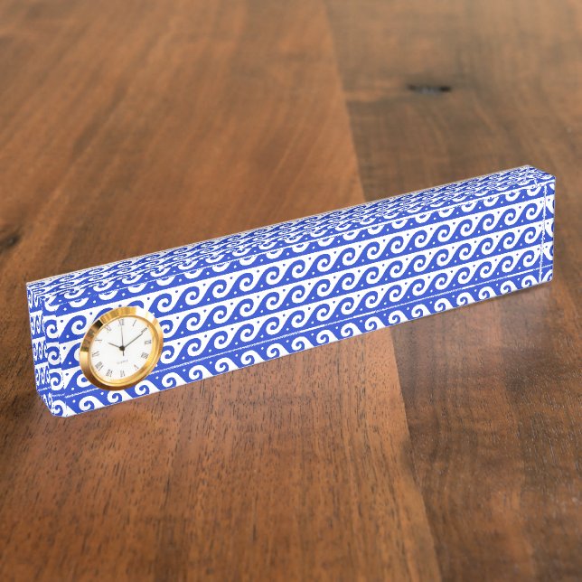 Greek Fret, Mediterranean Wave Pattern, Blue Nameplate (Side)
