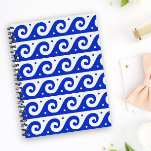 Greek Fret, Mediterranean Wave Pattern, Blue Notebook