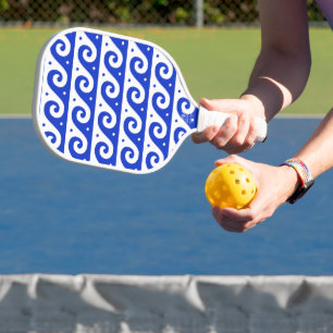 Greek Fret, Mediterranean Wave Pattern, Blue Pickleball Paddle