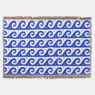 Greek Fret, Mediterranean Wave Pattern, Blue Throw Blanket