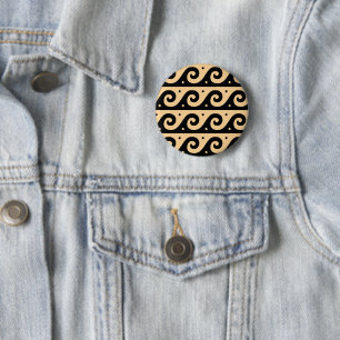 Greek Fret, Mediterranean Wave Pattern, Brown 2 Inch Round Button