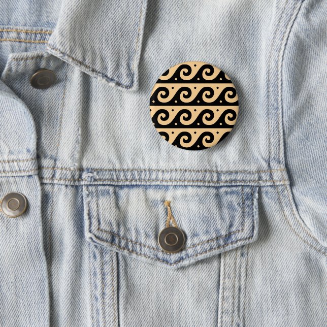 Greek Fret, Mediterranean Wave Pattern, Brown 2 Inch Round Button (In Situ)