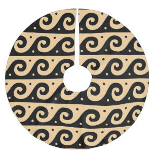 Greek Fret, Mediterranean Wave Pattern, Brown Brushed Polyester Tree Skirt