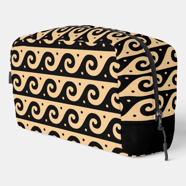 Greek Fret, Mediterranean Wave Pattern, Brown Dopp Kit (Right Corner)