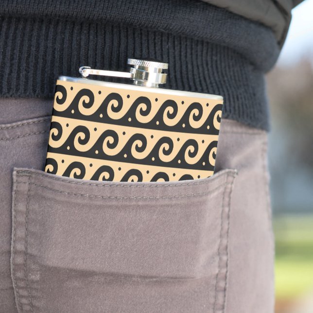 Greek Fret, Mediterranean Wave Pattern, Brown Hip Flask (In Situ)