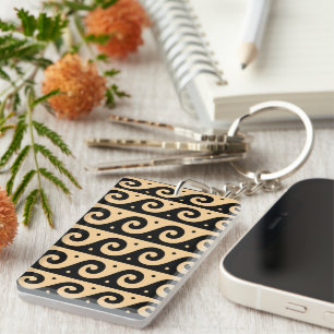 Greek Fret, Mediterranean Wave Pattern, Brown Keychain