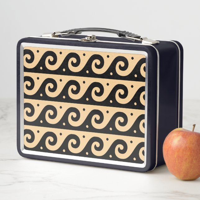 Greek Fret, Mediterranean Wave Pattern, Brown Metal Lunch Box (In Situ)