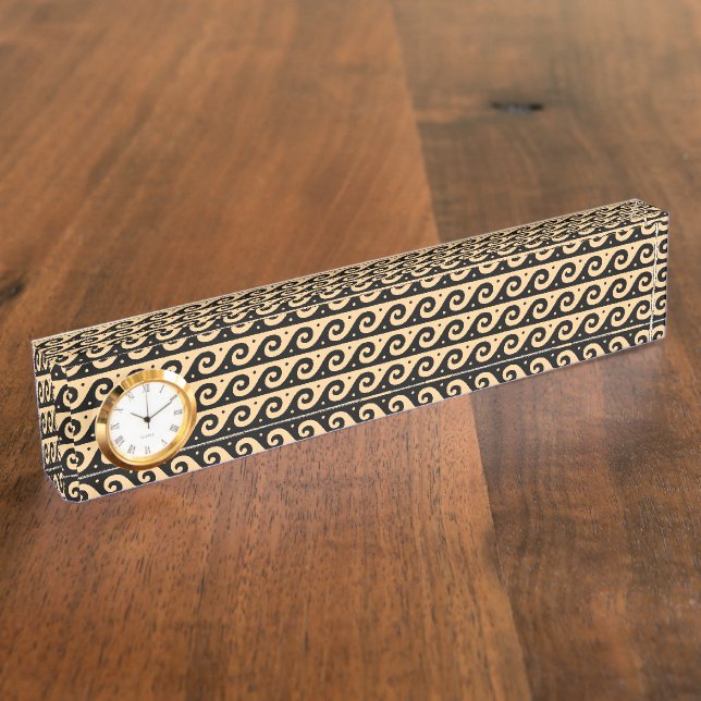 Greek Fret, Mediterranean Wave Pattern, Brown Nameplate (Side)