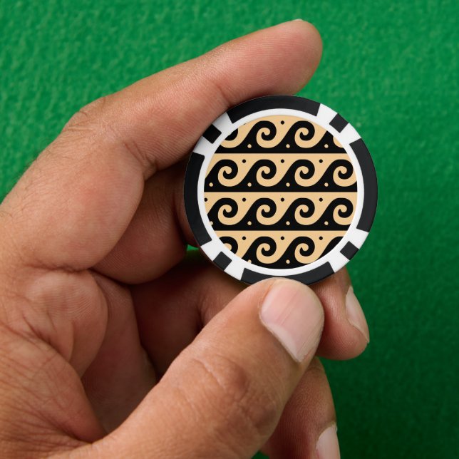 Greek Fret, Mediterranean Wave Pattern, Brown Poker Chips (Hand)