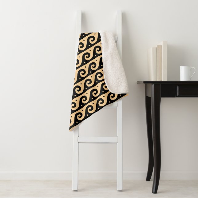 Greek Fret, Mediterranean Wave Pattern, Brown Sherpa Blanket (In Situ)