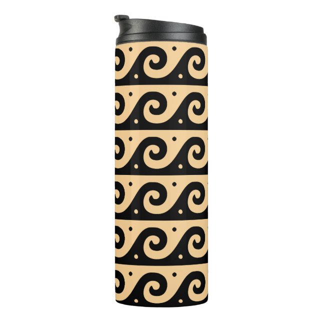 Greek Fret, Mediterranean Wave Pattern, Brown Thermal Tumbler (Rotated Right)