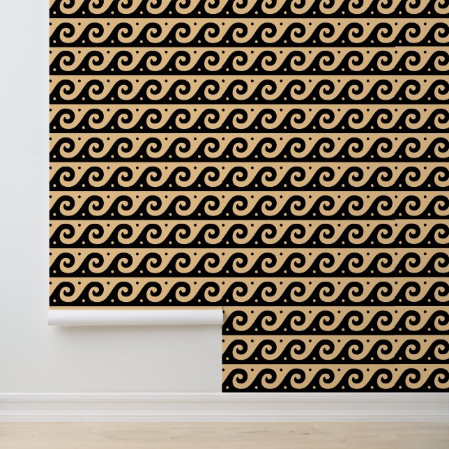Greek Fret, Mediterranean Wave Pattern, Brown Wallpaper (Application)