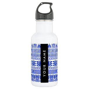 Greek Fret, Mixed Meander Key, Blue, Your Name 532 Ml Water Bottle