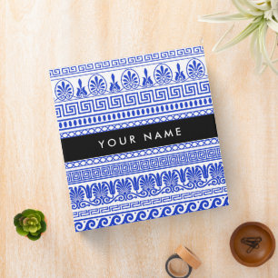 Greek Fret, Mixed Meander Key, Blue, Your Name Binder