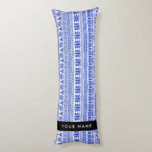 Greek Fret, Mixed Meander Key, Blue, Your Name Body Pillow
