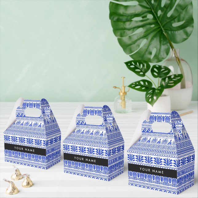 Greek Fret, Mixed Meander Key, Blue, Your Name Favor Box (Multiple)