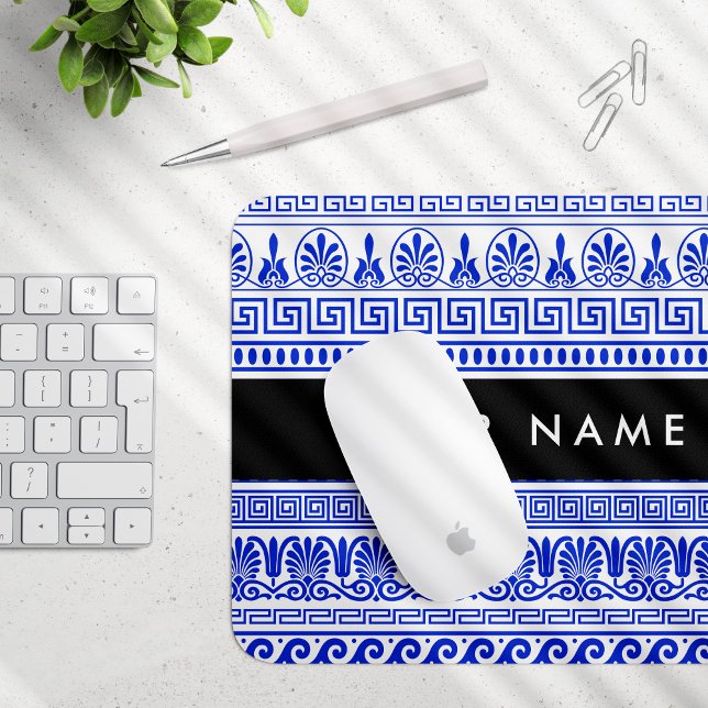 Greek Fret, Mixed Meander Key, Blue, Your Name Mouse Pad (Creator Uploaded)
