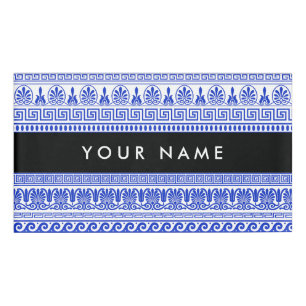 Greek Fret, Mixed Meander Key, Blue, Your Name Tag