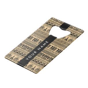 Greek Fret, Mixed Meander Key, Brown, Your Name Credit Card Bottle Opener