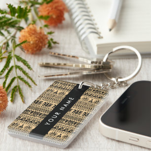 Greek Fret, Mixed Meander Key, Brown, Your Name Keychain