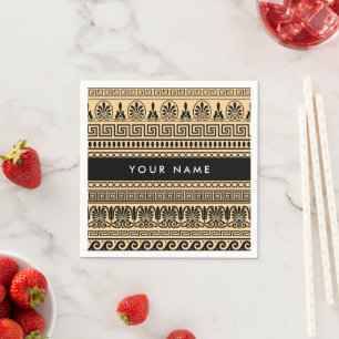 Greek Fret, Mixed Meander Key, Brown, Your Name Napkin