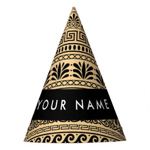 Greek Fret, Mixed Meander Key, Brown, Your Name Party Hat