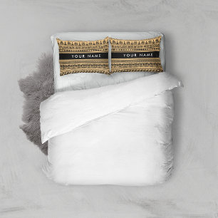 Greek Fret, Mixed Meander Key, Brown, Your Name Pillowcase