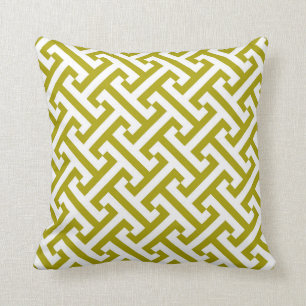 Greek Geometric Pattern Chartreuse Green and White Throw Pillow
