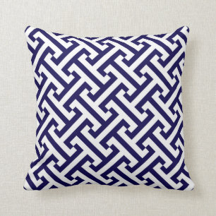 Greek Geometric Pattern Cobalt Blue and White Throw Pillow