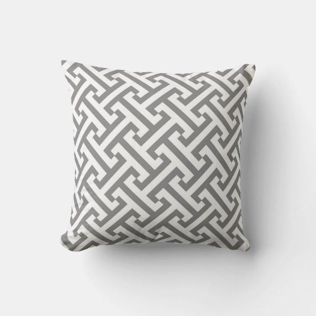 Greek Geometric Pattern Grey and White Throw Pillow (Front)