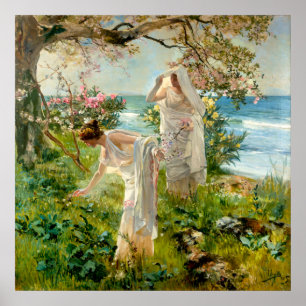 Greek girls on the shore by Joaquín Sorolla Poster