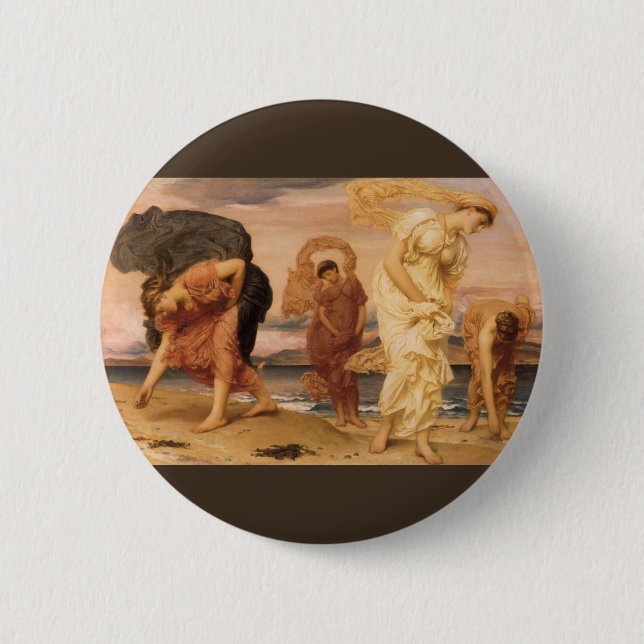 Greek Girls Picking Up Pebbles By Lord Leighton 2 Inch Round Button (Front)