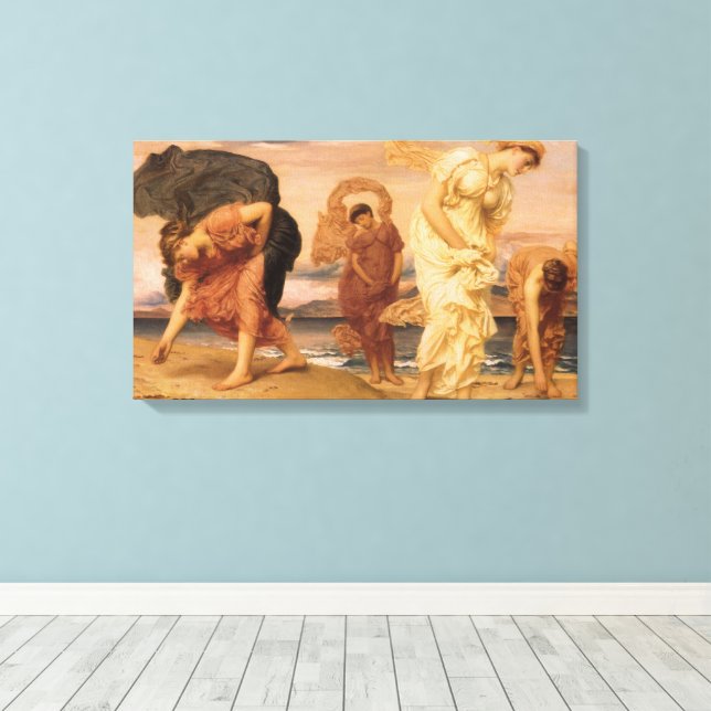 Greek Girls Picking Up Pebbles By Lord Leighton Canvas Print (Insitu(Wood Floor))