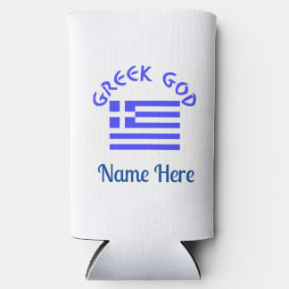 Greek God and Flag of Greece Personalized  Seltzer Can Cooler