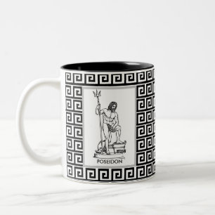 Greek God on Black & White Greek Pattern Two-Tone Coffee Mug