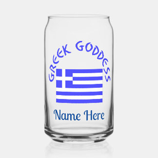 Greek Goddess and Flag of Greece Personalized  Can Glass