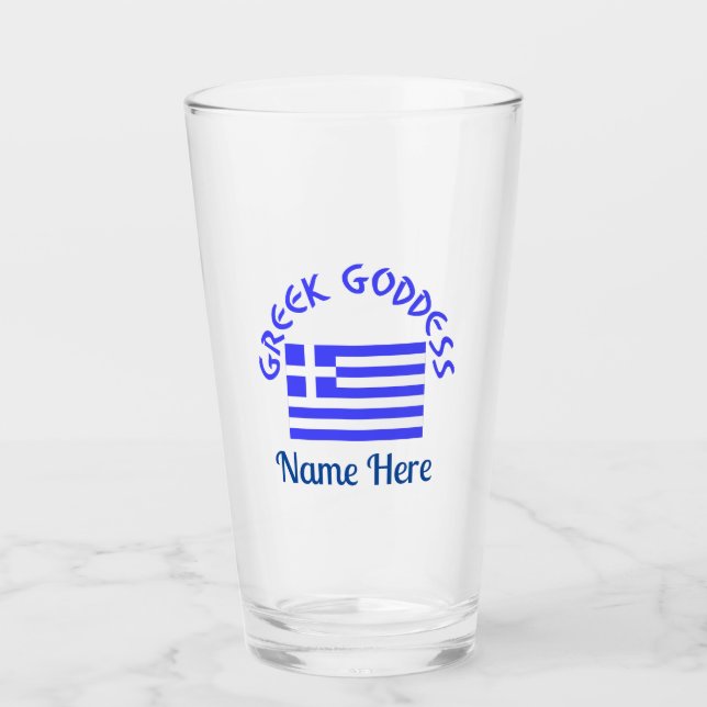 Greek Goddess and Flag of Greece Personalized  Glass (Front)