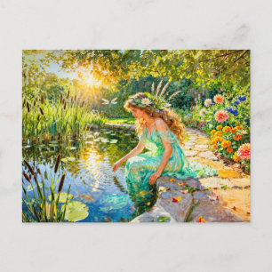 Greek Goddess Naiade Garden Pond Postcard