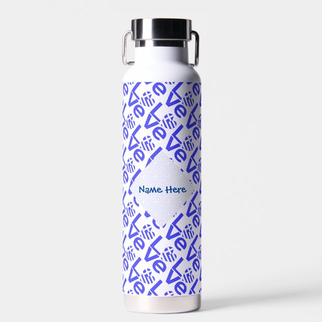 Greek Heart Flag Blue Love Tiled Blue Personalized Water Bottle (Front)