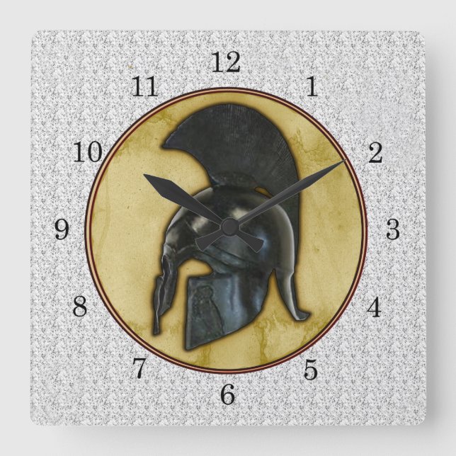 Greek Helmet Square Wall Clock (Front)
