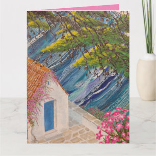 Greek Holidays Blue and Pink Card