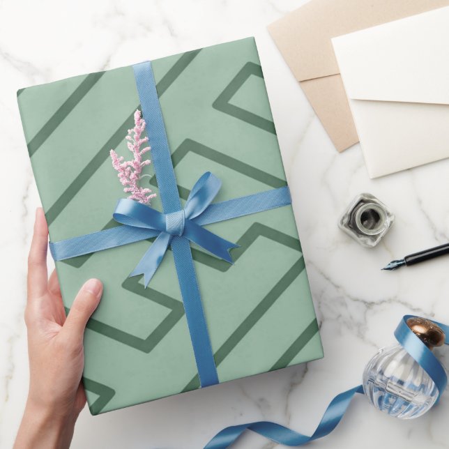 Greek Inspiration Geometric Lines Green Pattern Wrapping Paper (Gifting)